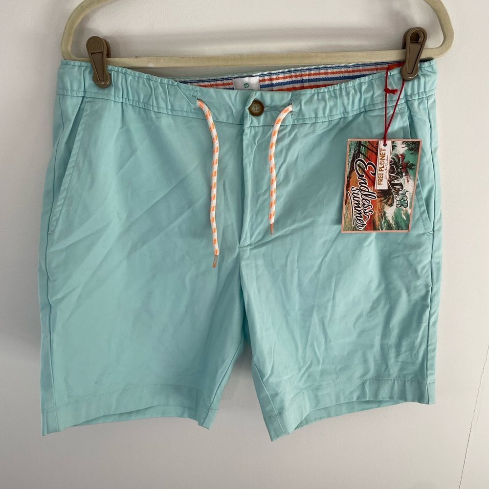NWT Free Planet Endless Summer color new aqua Chino Drawstring Shorts size L